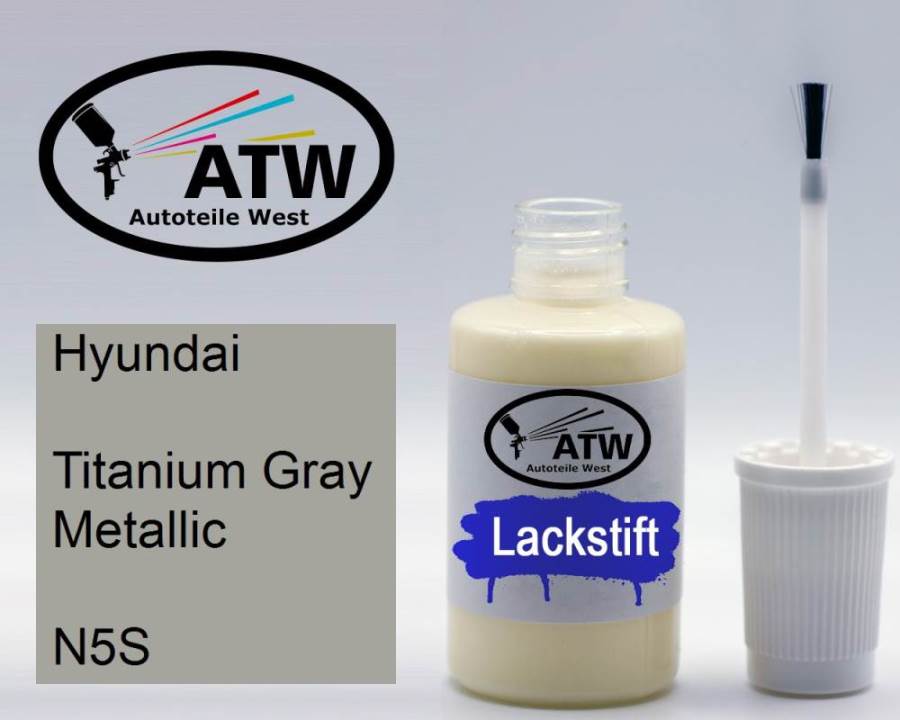 Hyundai, Titanium Gray Metallic, N5S: 20ml Lackstift, von ATW Autoteile West.